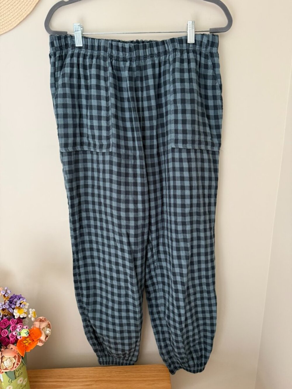 Joe Fresh Blue Grey Gingham Plaid Jogger Pants